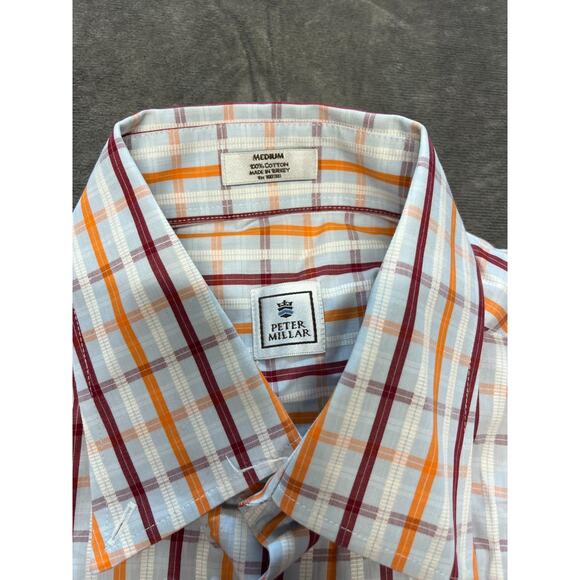 Peter Millar Shirt Mens Medium Orange Brown Plaid Long Sleeve Button Up - Picture 4 of 6